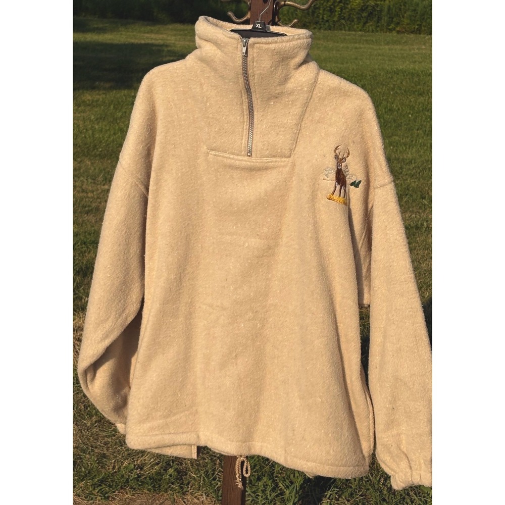Vtg Earth Ragz Embroidered Deer Buck Quarter Zip Thick Fleece Jacket Men's XL